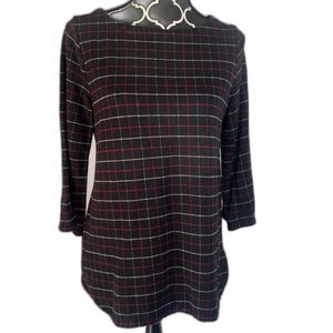 J‎ Jill Black Checkered Ponte Boatneck 3/4 Sleeve Tunic Top Size Small